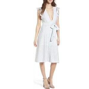 Storee Dress Button Front Midi Blue Striped XL New NWT